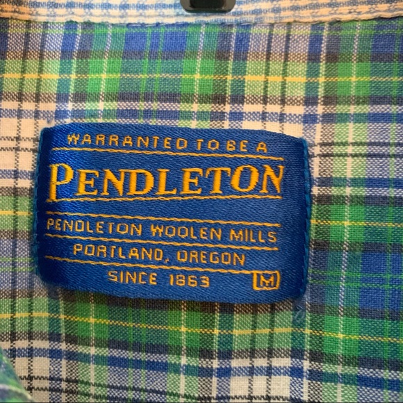 Pendleton men’s short sleeve button up shirt blue green plaid size m - Picture 3 of 5
